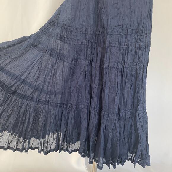 Lauren Ralph Lauren Tiered Midi Skirt Size 4 Navy Blue Flowy Boho Peasant Fairy - Picture 5 of 15